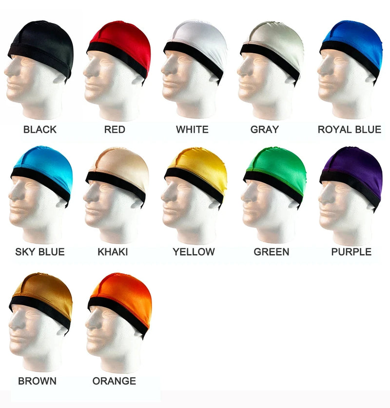 Novo Boné de Cúpula de Seda Unissex Para Homens Elástico Bandanas Durag de Seda Tampa de Peruca Inferior Spandex Boné de Resfriamento Boné de Gorro Baseado em Seda