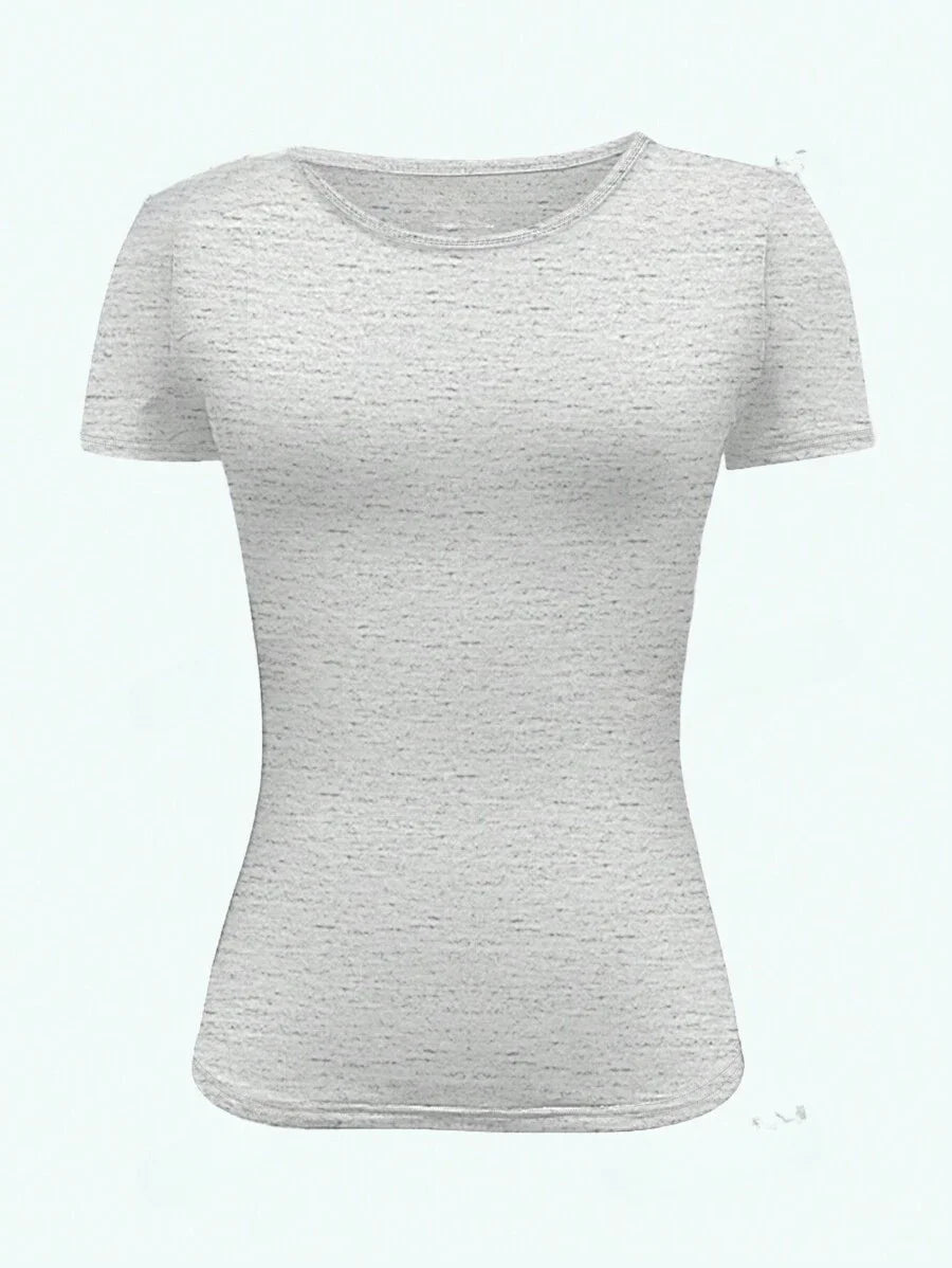 Camisetas Femininas Básicas Decote Redondo Manga Curta Tops Curtos Tops Fofos de Verão Camisetas Slim Fit Y2k Roupas 2024