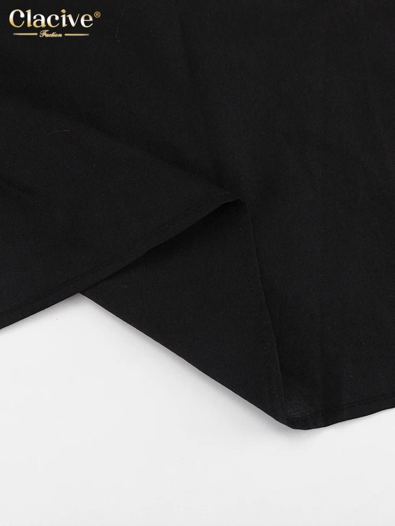 Clacive Sexy Loose Black Cotton Womens Dresses 2024 Summer Strap Sleeveless Ankle Length Dress Elegant Hollow Out Female Dress