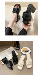 Verão de salto alto casual feminino boca de peixe sapatos sapatos femininos à venda 2024 moda nova dedo do pé quadrado anti-rugas chinelos femininos