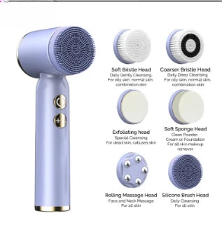 Dispositivo de Limpeza Facial Elétrico LED 6 em 1, Escova de Lavagem Facial, Escova de Limpeza Facial, Mini Hifu, Cuidados com a Pele, Carregador USB