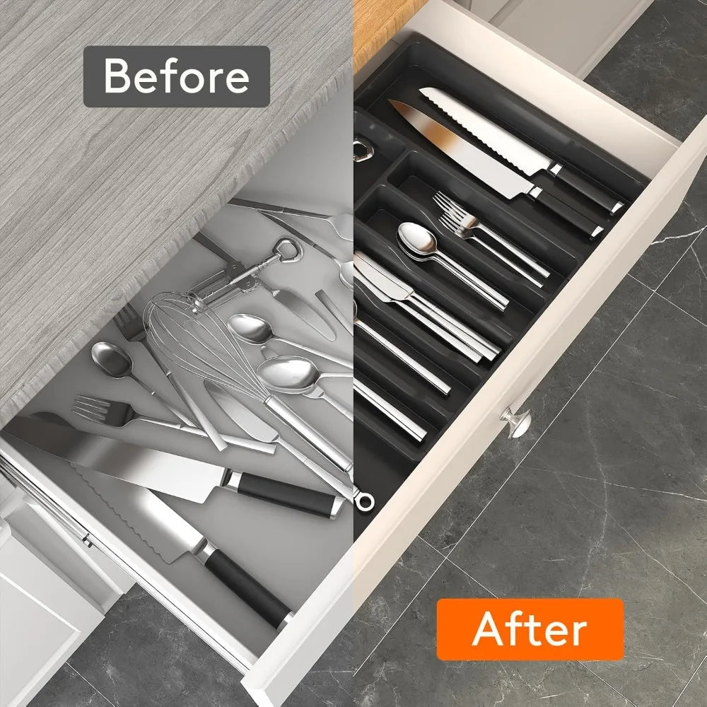 Organizador de talheres de plástico ajustável Colheres Garfos Facas Porta-talheres Bandeja de utensílios expansível Utensílios de cozinha para garfos