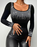 Sexy TeeContrast Lace Cutout Top de manga comprida ew ashion camisa de mulher 2025 outono inverno primavera blusas roupas femininas roupas