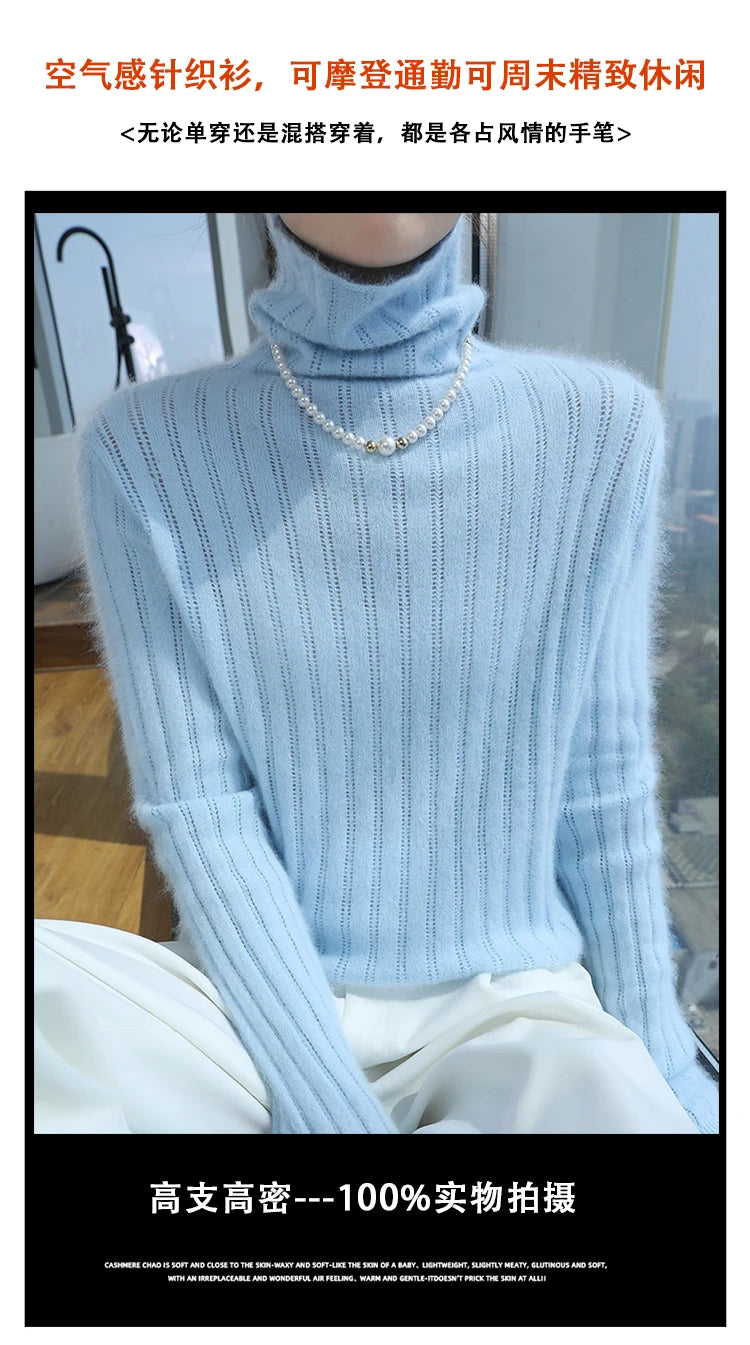 Pilha pescoço camisola mulheres 2025 outono einverno novo 100% puro vison cashmere camisola moda feminina malha pulôver de manga comprida