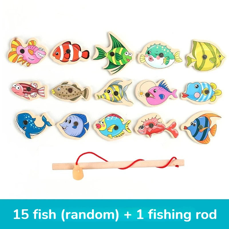 Brinquedos de pesca de madeira Montessori para crianças Vida marinha magnética Cognição Jogos de peixes Brinquedo educativo interativo para pais e filhos