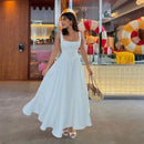 Elegante Branco Plissado A Linha Grande Hem Vestido de Festa Moda Feminina Slash Neck Slim Backless Vestidos 2025 Vestes Femininas Do Clube Verão