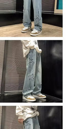 Estrelas Patchwork Homens Jeans Nova Moda Y2K Tassel Pants Coréia Roupas Em Linha Reta Hip Hop Emenda Calças Masculinas Streetwear