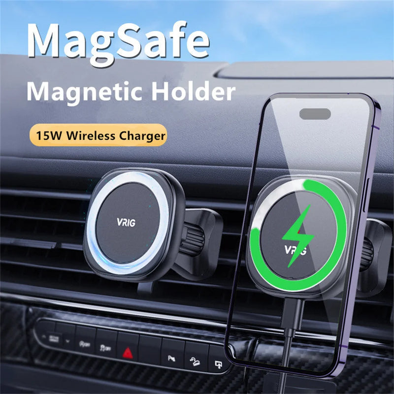 Suporte Magnético para Carro com Carregador Sem Fio VRIG para iPhone 14 13 12 Series com Carregamento Rápido na Ventoinha