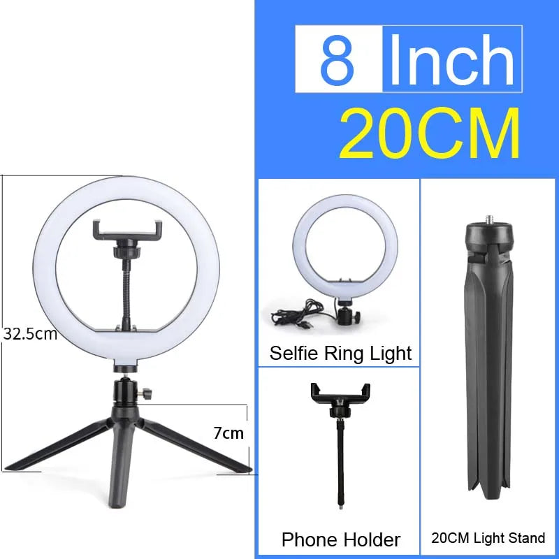 Luz de Anel LED 14 polegadas para Fotografia - Tripé com Luz de Anel para Transmissão ao Vivo