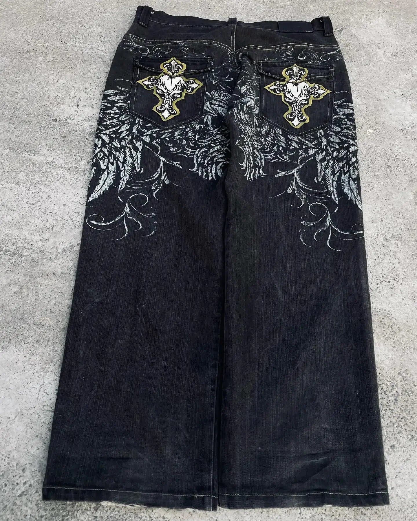 Moda americana 2025 Southpole New Y2k Branco Homens Estampado Jeans Gótico Retro Calças Soltas Calças Largas Casuais de Rua Calça Jeans Casal