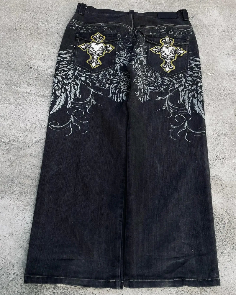 Moda americana 2025 Southpole New Y2k Branco Homens Estampado Jeans Gótico Retro Calças Soltas Calças Largas Casuais de Rua Calça Jeans Casal