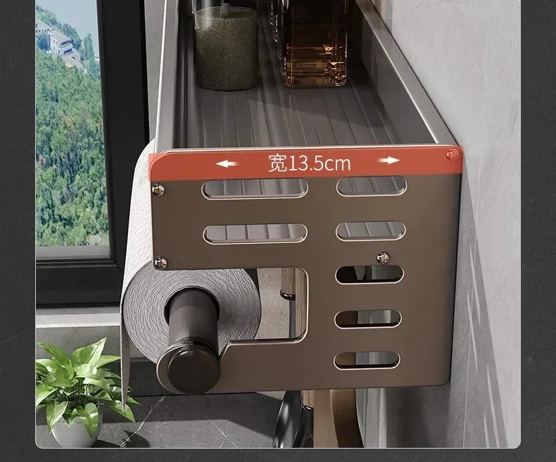 Elegante rack de condimentos de cozinha montado na parede com caixa de armazenamento Suporte multifuncional para utensílios domésticos com dispensador de vinagre de óleo