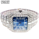 UNIGUET Relógio de Quartzo Azul Para Homens Moda Praça Iced Out Relógio Homem Hip Hop Diamante Jóias Relógio de Pulso Rock Boy Reloj Hombre