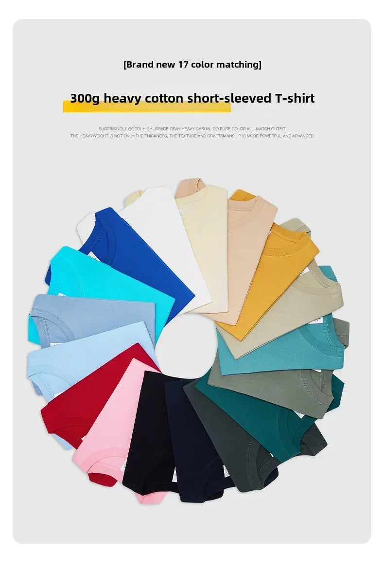 Camiseta de algodão de verão resistente 300 gramas algodão puro americano manga curta camiseta masculina casual base top camiseta grande