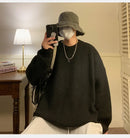 Suéter de gola redonda, cor sólida, básico, masculino, feminino, outono, inverno, parcimonioso, simples, casal, suéter de malha, quente, macio