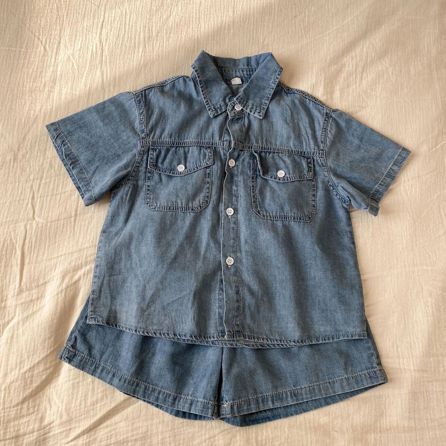 Roupas infantis 2025 verão novo terno jeans para menino ou vestido de menina casual roupas para irmão e irmã