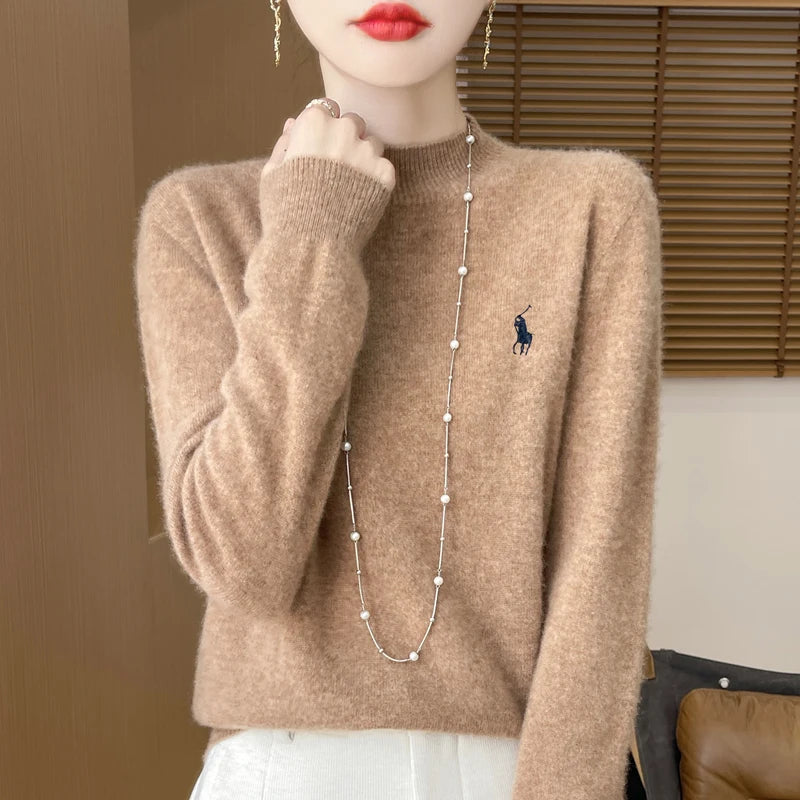 2025 Outono/Inverno Feminino Novo Moletom Com Capuz De Caxemira Elegante Bordado Meio Alto Gola Macia Caxemira Explosiva100% Lã Australiana