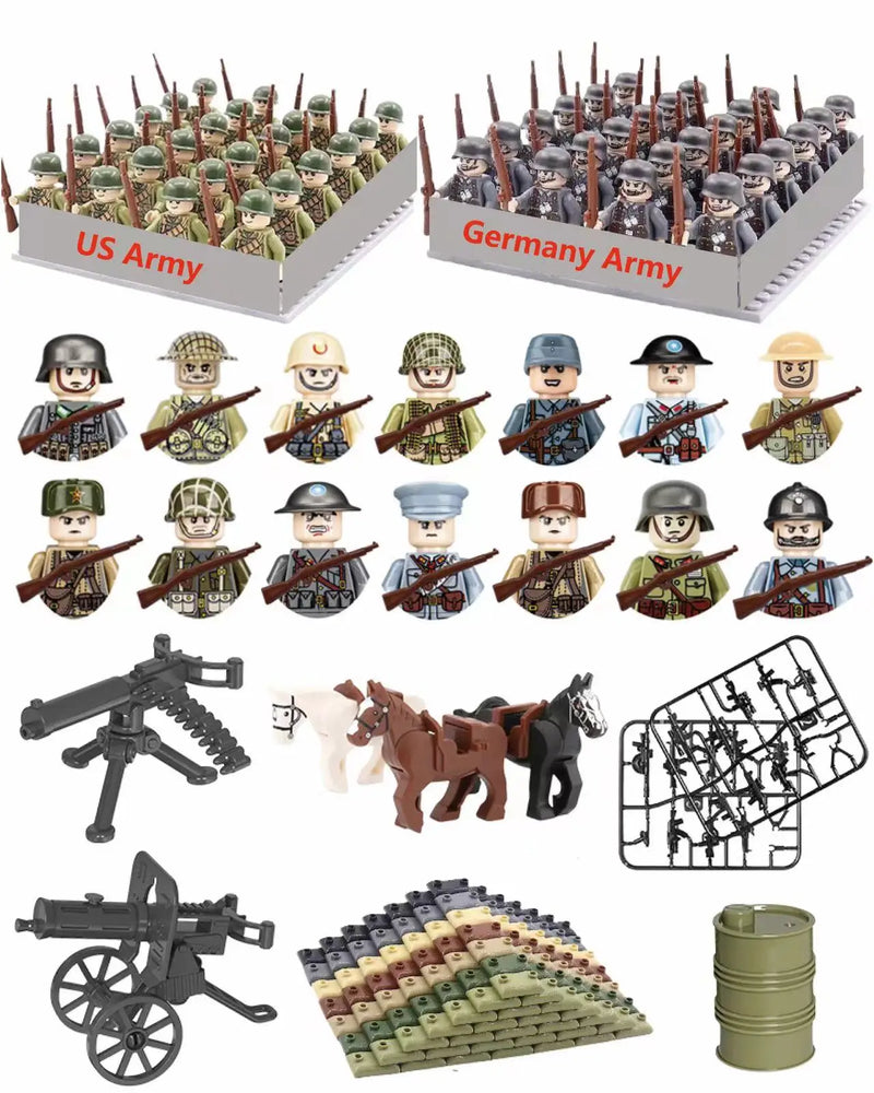 40 pcs/lote ww2 personagens militares wwii soldados do exército blocos de construção montagem de tijolos do exército nacional armas brinquedos para crianças