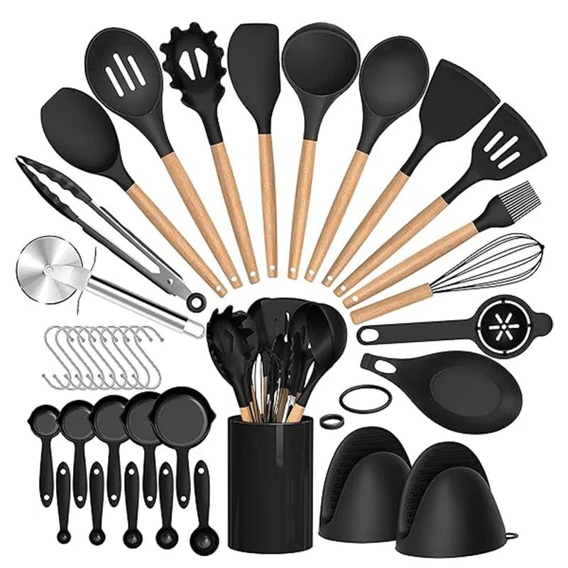 Conjunto de cozinha de utensílio de silicone 36pcs com suporte
