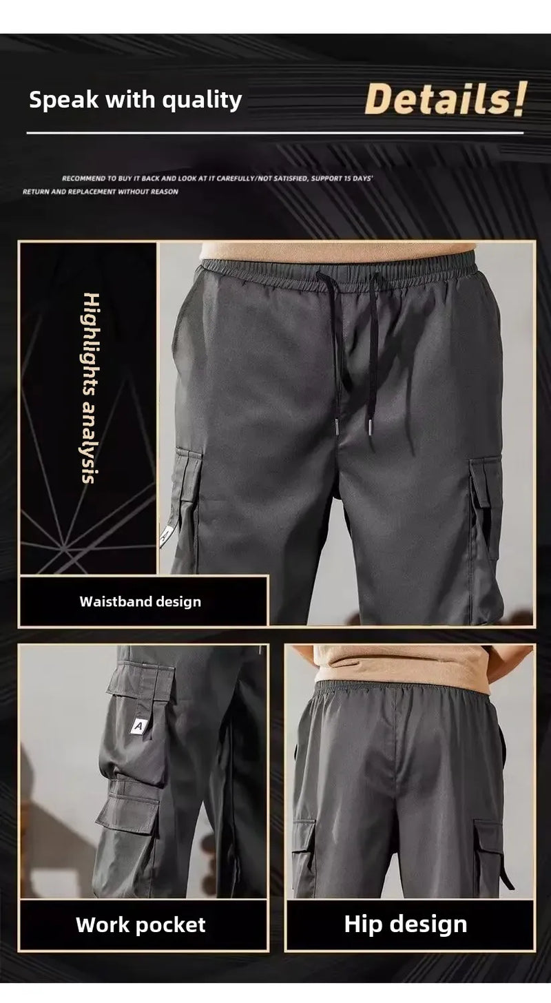 2024 Novas Calças Cargo Masculinas Soltas de Perna Reta Multi-Bolso Calças de Trabalho Vintage Calças Casuais Versáteis Modernas Primavera Outono