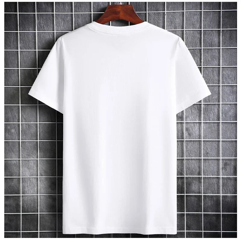 Camisetas masculinas 2024 Masculino Verão Algodão Manga Curta Moda Bottoming Tops Em Torno Do Pescoço Branco Tee Camiseta Oversized Roupas Masculinas