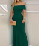 Mulheres Vestido de Noite 2024 Primavera/Verão Mais Recente Inteligente Côr Sólida Vermelho Temperação Um Ombro Festa Apertado Saia Longa