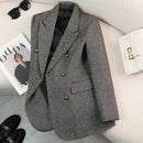 Outono Inverno Novo Blazer Casacos Jaquetas de Lã Feminina Manga Comprida Entalhado Vintage Grosso Outerwears Roupas Femininas Elegantes