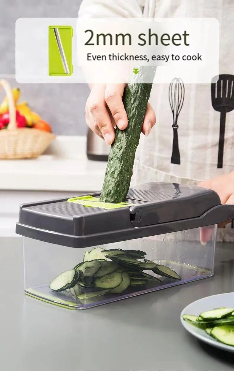 Cortador de Legumes Ferramenta de Cozinha Multifuncional, Picador de Alimentos 5 em 1 para Tomate, Cenoura, Queijo e Cebola, Ralador Cortador Manual