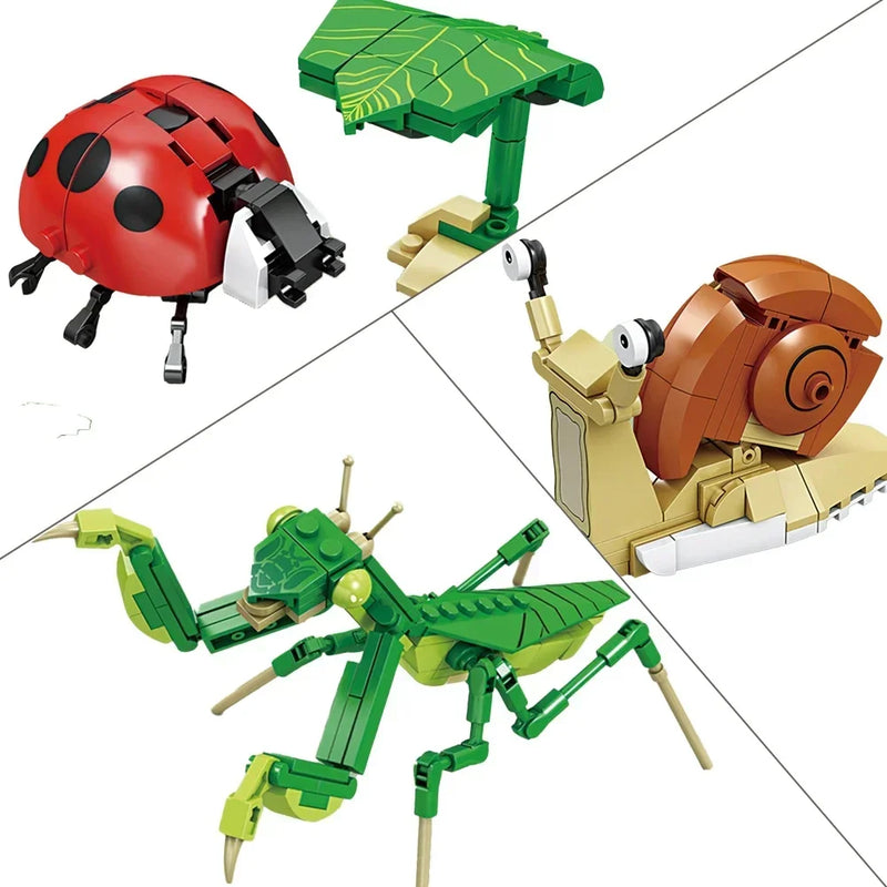 Conjunto de Brinquedos de Blocos de Construção de Insetos Joaninha - Brincadeira Duradoura para Crianças, Ótimos Modelos Colecionáveis Libélula Mantis Mosca Doméstica & Mais
