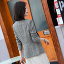 Jaqueta de Blazer Xadrez Listrado Cinza Moda Feminina Casacos Slim Decote em V Único Botão Senhoras Blazers S-XXXXXL
