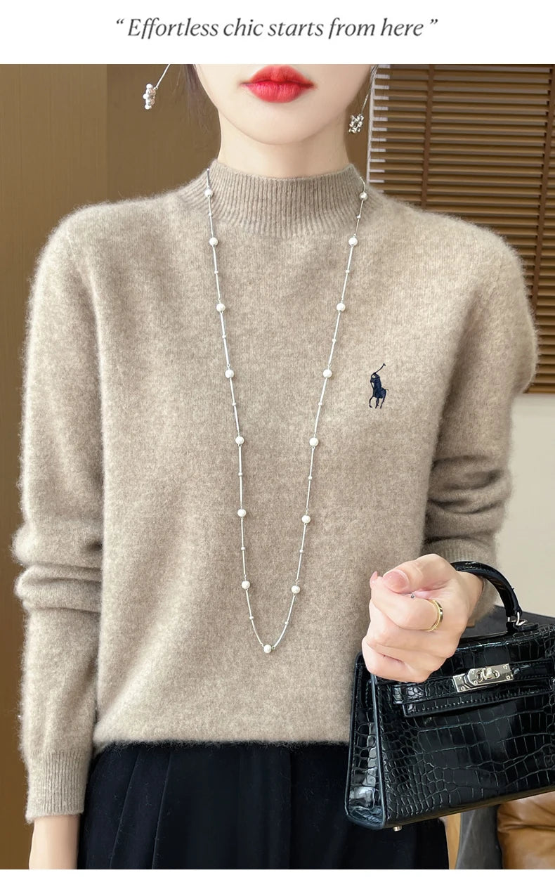 2025 Outono/Inverno Feminino Novo Moletom Com Capuz De Caxemira Elegante Bordado Meio Alto Gola Macia Caxemira Explosiva100% Lã Australiana