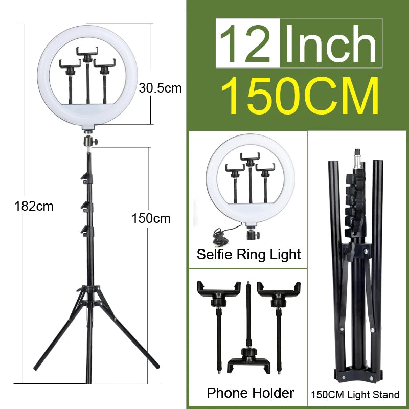Luz de Anel LED 14 polegadas para Fotografia - Tripé com Luz de Anel para Transmissão ao Vivo