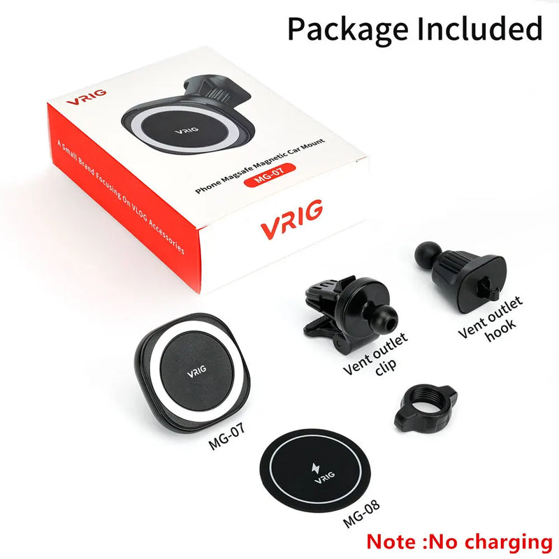 Suporte Magnético para Carro com Carregador Sem Fio VRIG para iPhone 14 13 12 Series com Carregamento Rápido na Ventoinha