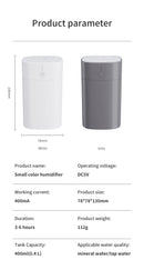 Umidificador de Ar USB Mini 400ml Difusor de Óleo Essencial Aromático para Casa e Carro Difusor Ultrassônico Silencioso com Névoa e Lâmpada LED Colorida