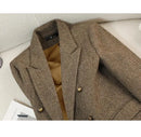Outono Inverno Novo Blazer Casacos Jaquetas de Lã Feminina Manga Comprida Entalhado Vintage Grosso Outerwears Roupas Femininas Elegantes