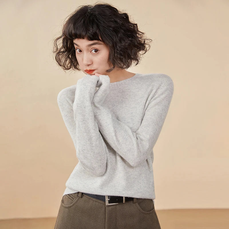 Pulôver feminino outono/inverno 100% puro suéter de caxemira casual suéter de malha gola redonda solto Tops básico versátil Blusa