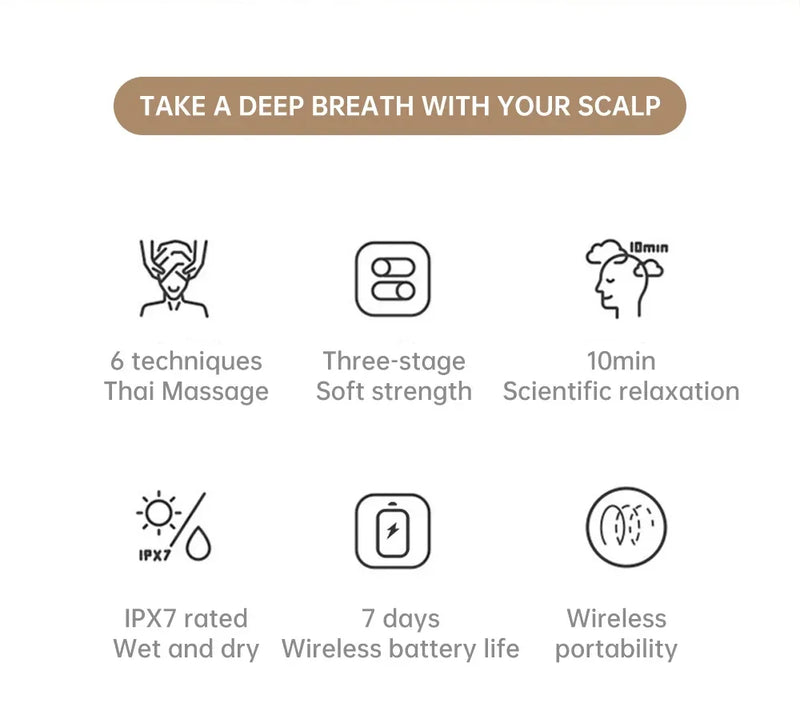 Massageador de Cabeça Elétrico de Silicone com Ventosa Magnética para Couro Cabeludo, Recarregável, Silicone para Ombro, Multifuncional, Amassamento e Vibração, Spa para Cabeça