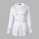 Roupas Femininas Moda Côr Sólida Branco Camisa com Cadarço Vestido Manga Longa Verão Mini Vestido Sexy
