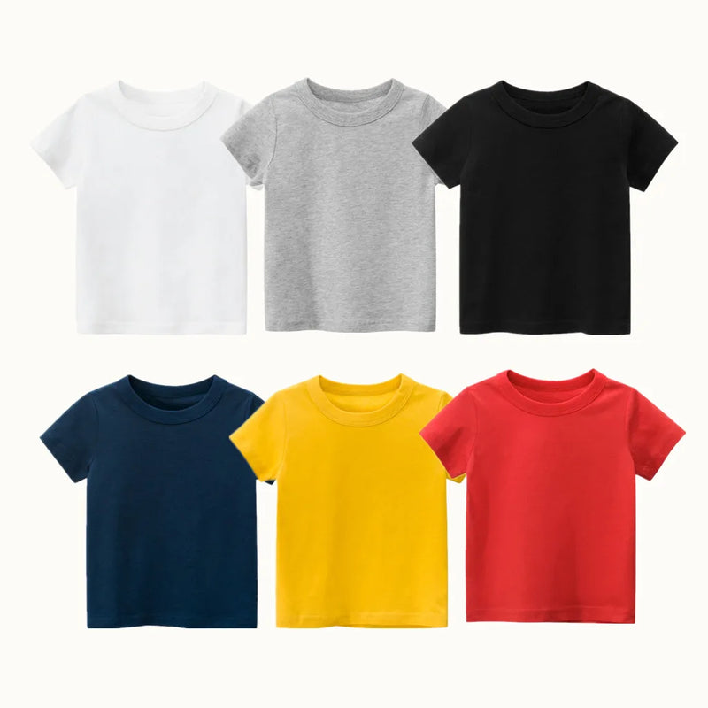 2024 Verão Meninas Meninos Camisetas Sólidas Roupas 100% Algodão Puro Manga Curta Amarelo Vermelho Verde Crianças UnderShirt Bottomming Roupas