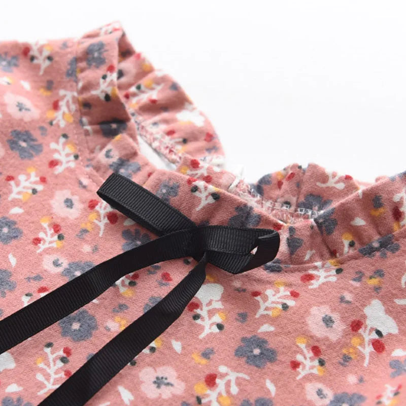 Urso Líder Novo Outono Meninas Vestido Primavera Crianças Princesa Vestido Casual Trajes Florais Crianças Roupas Flores Vestidos 2-8 Anos