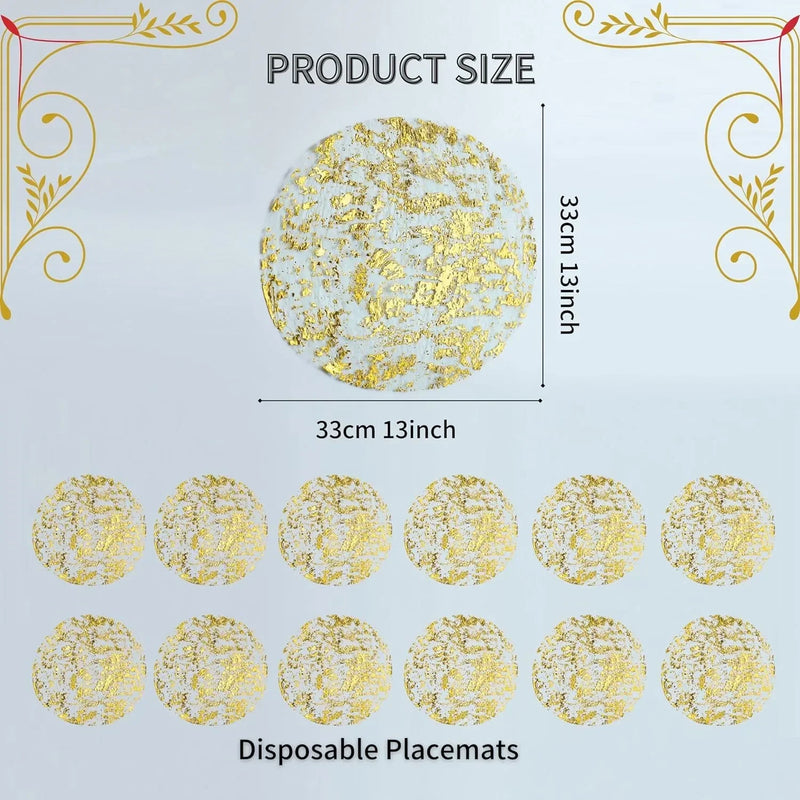 20 / 100PCS Placemats de folha metálica 33 cm redondos Super finos descartáveis Glitter Gold Table Mats para decoração de casa de festa de aniversário de casamento