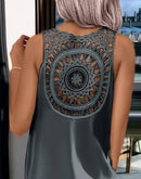 Vestidos Femininos 2024 Moda Verão Fenda Vazada Casual Tecido Decote Redondo Sem Mangas Diário Reto Vestido de Panturrilha Média