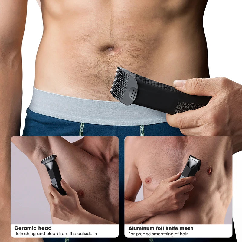 RESUXI 2 em 1 Aparador de Cabelo Elétrico Masculino Body Grooming Clipper Virilha Depiladora Púbica Lâmina de Cerâmica À Prova D'Água Macho Barbeador