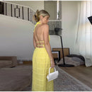 Elegante Plissado Halter Vestidos Longos Mulheres Retro Sexy Slim Sem Mangas Sem Encosto Vestido de Praia Feminino Chic Party Holiday Vestidos