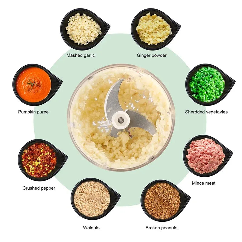 Mini triturador de alho elétrico sem fio 100ml / 250ml Picador portátil Carregamento USB Gengibre Pimentão Máquina de espremer vegetais Cozinha