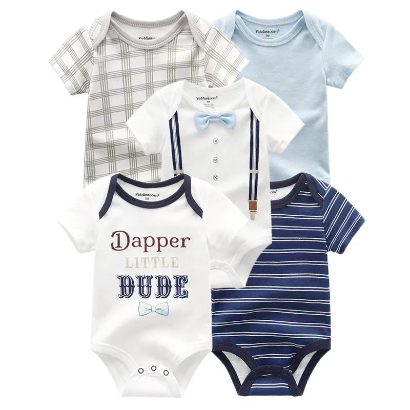 Kiddiezoom 5 Pçs/lote Quatro Estações Moda Dos Desenhos Animados de Manga Curta Do Bebê Menino Menina Bodysuits Macio 100% Algodão Recém-nascido Onesies Roupas