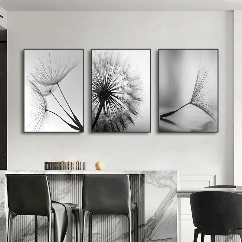 3 PCS Preto e Branco Arte Da Parede Pintura Em Tela Dente De Leão Flor Fotos Cartaz E Impressões Casa Obras De Arte Decorativas Para Cozinha