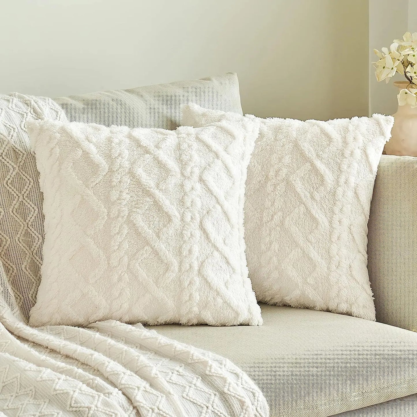 1 capa de almofada de lã artificial decorativa simples, capa de almofada de lã de pelúcia curta e macia, sofá decorativo moderno, fami