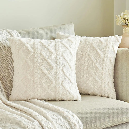 1 capa de almofada de lã artificial decorativa simples, capa de almofada de lã de pelúcia curta e macia, sofá decorativo moderno, fami