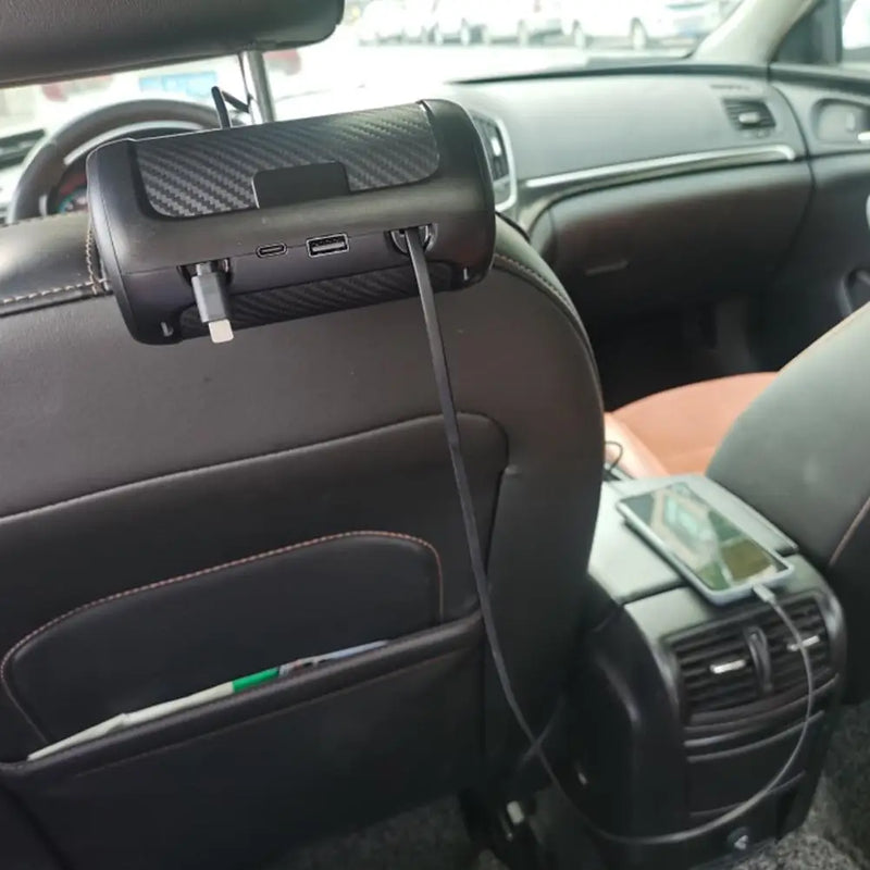 Carregador de Encosto de Cabeça Retrátil Multifuncional para Traseira do Carro 4 em 1 Adaptador Rápido 65W para Notebook/Telefone/iPad Q7C9